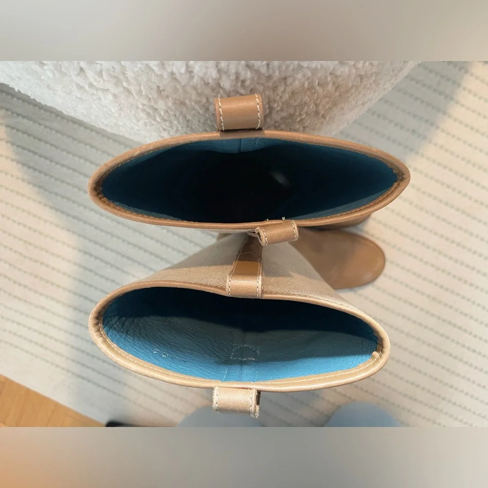 Marc Jacobs Tan Leather Cream Canvas Knee High Riding Boots - Picture 7 of 9